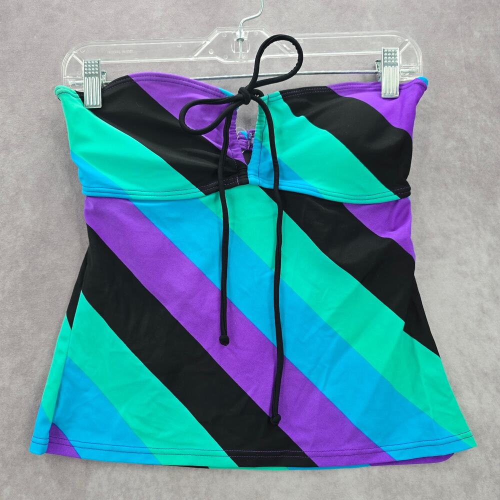 Hula Honey Purple Stripe Tube Cutout Padded Swimwear Tankini‎ Top Medium M